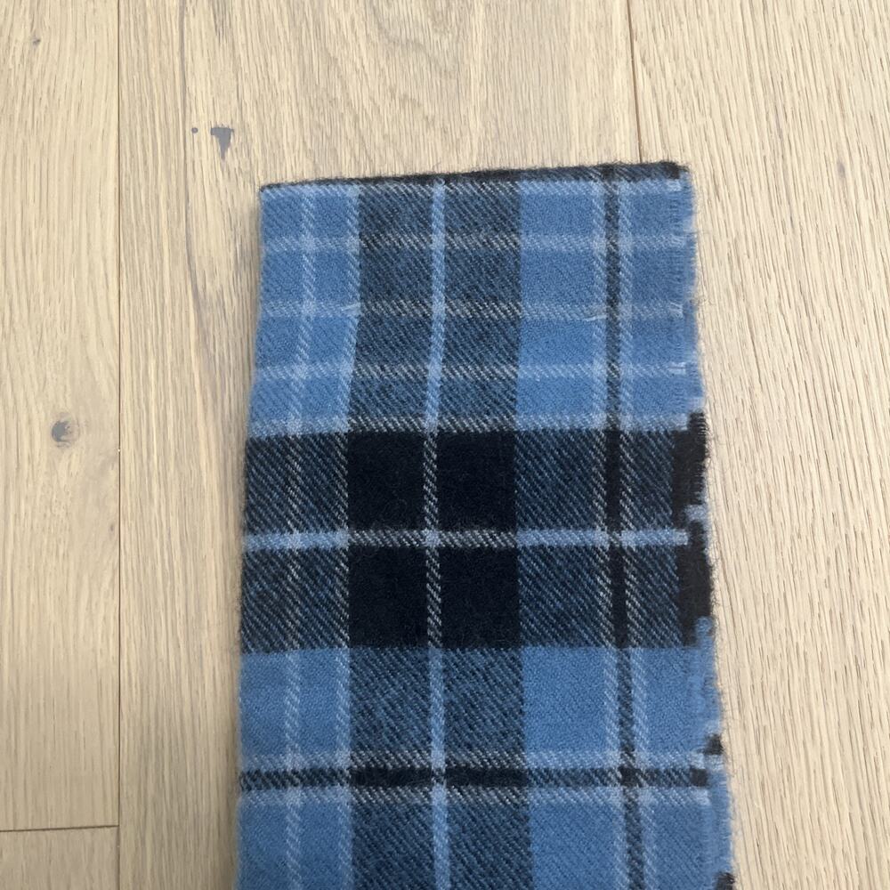 James Pringle Weavers Wool Tartan Plaid Fringed Scarf Winter Accessory Blue - Picture 4 of 5